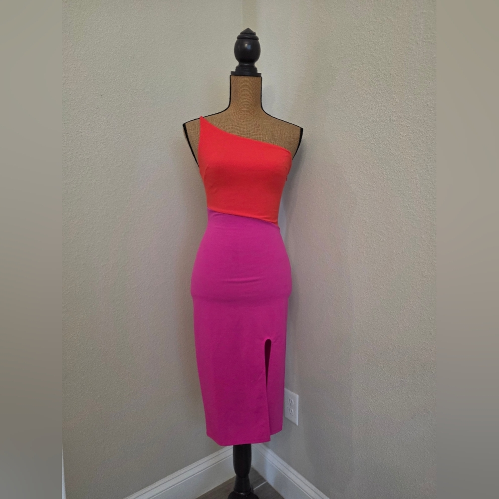 Elegant One-Shoulder Pink and Orange Dress